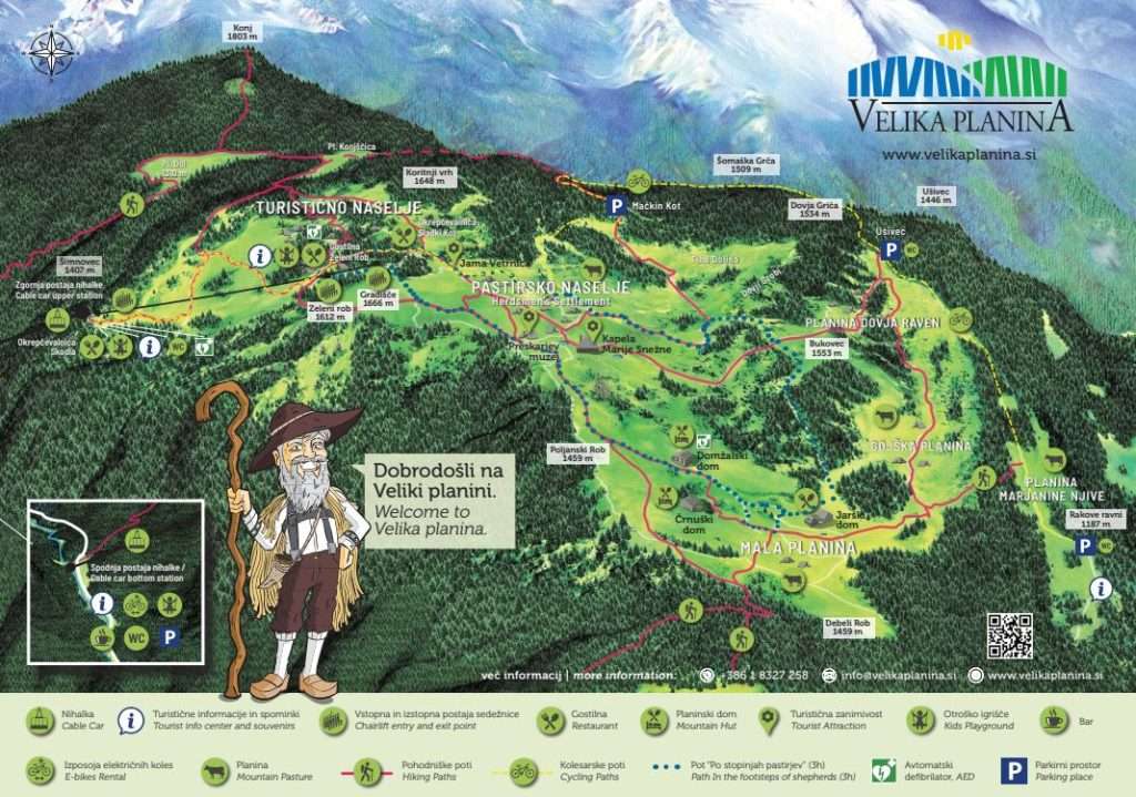 Mapa de la ruta circular de Velika Planina